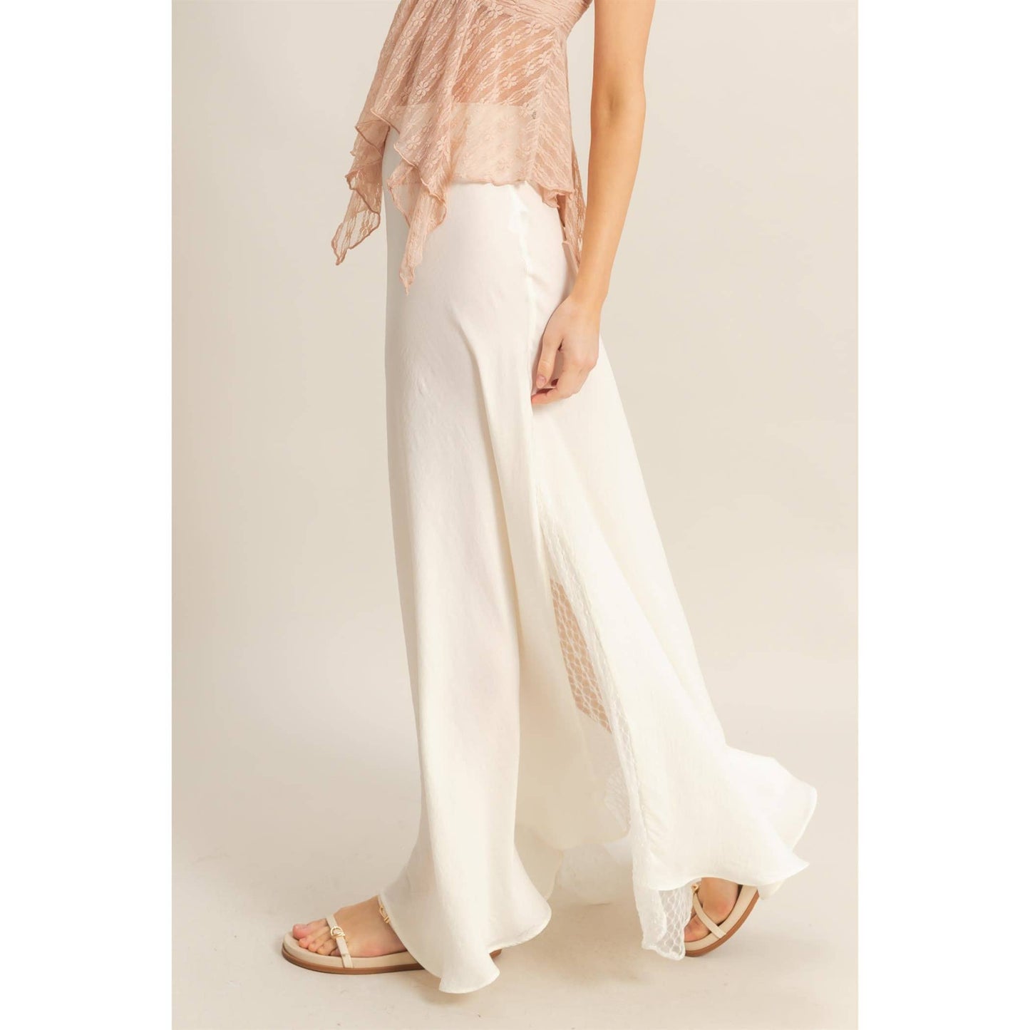 Lace Detail Satin Maxi Skirt