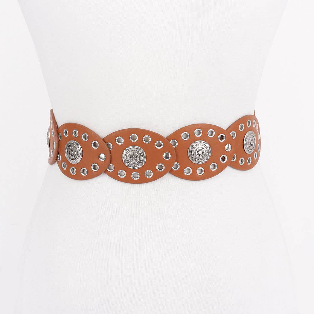 Faux Leather Oval Shape Vintage Belt