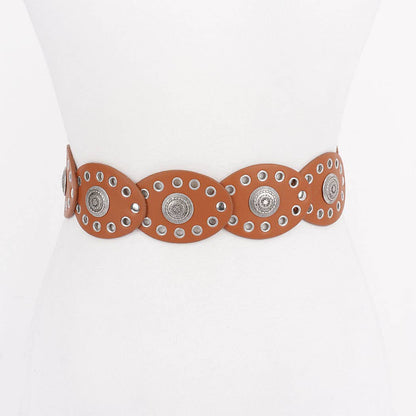 Faux Leather Oval Shape Vintage Belt