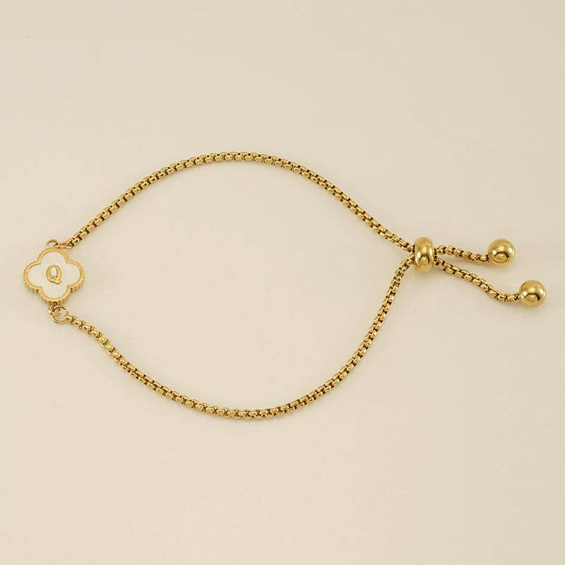 Initial Letter Four Leaf Clover Bracelet in Stainless Steel