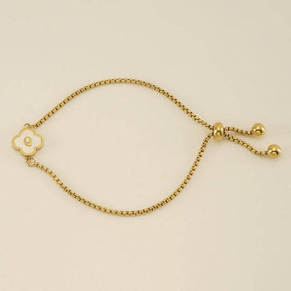 Initial Letter Four Leaf Clover Bracelet in Stainless Steel