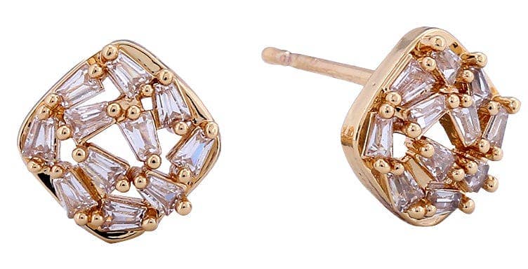 Sparkle with our 14K Dipped Carre Cluster Cut Post Earrings, featuring cubic zirconia in a chic design.