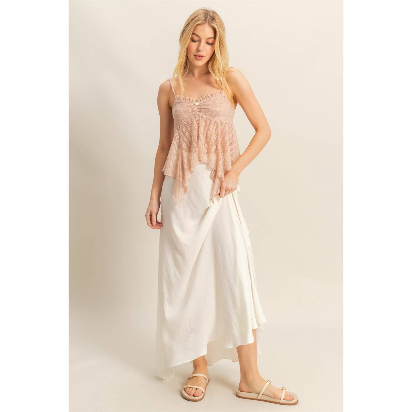 Lace Detail Satin Maxi Skirt