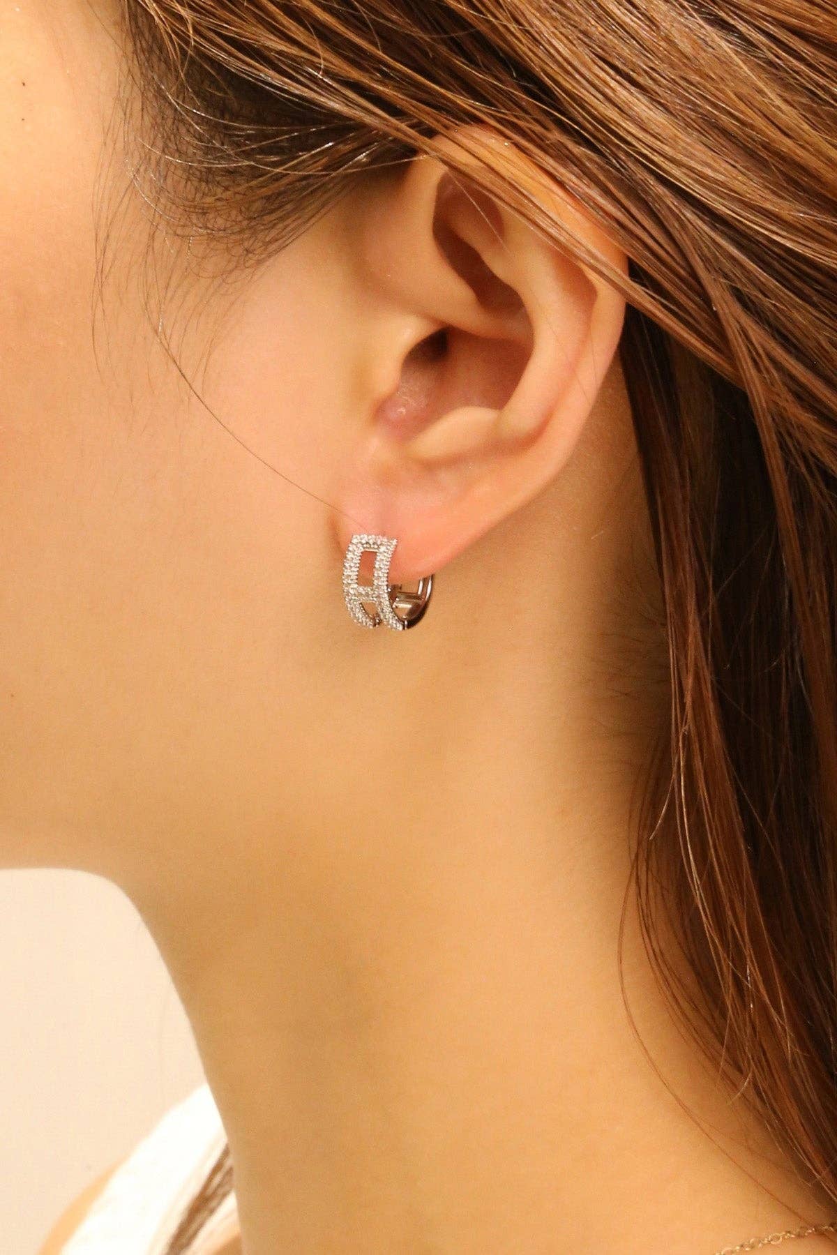 H Pave CZ Huggie Earrings