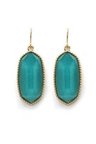 Stylish Penelope Small Oval Hexagon Drop Earrings in teal, perfect for adding charm to any outfit.
