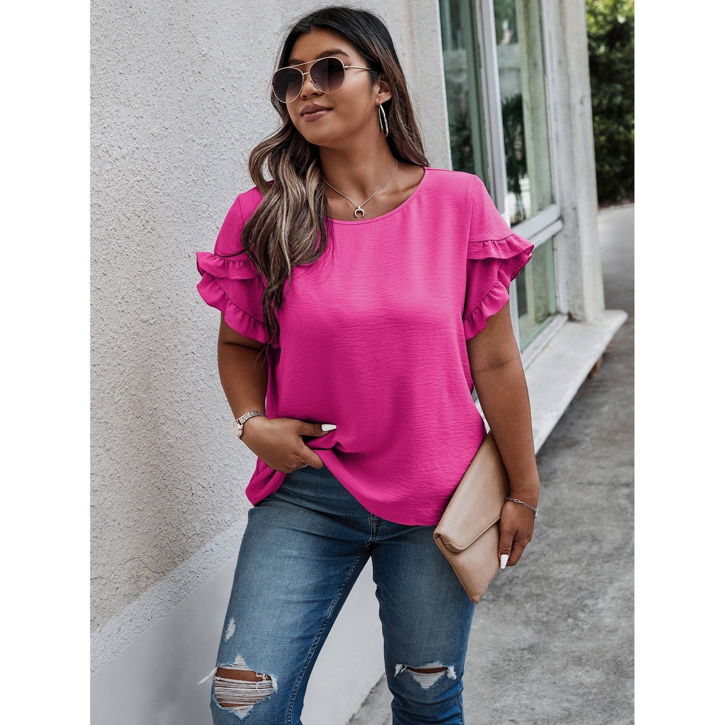 Curvy Ruffle Puff Blouse