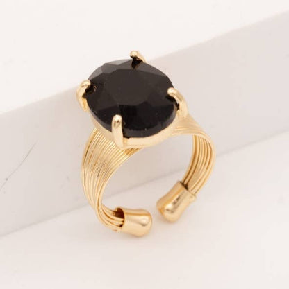 Oval Crystal Glass Single Stone Cocktail ADJ Wire Rings