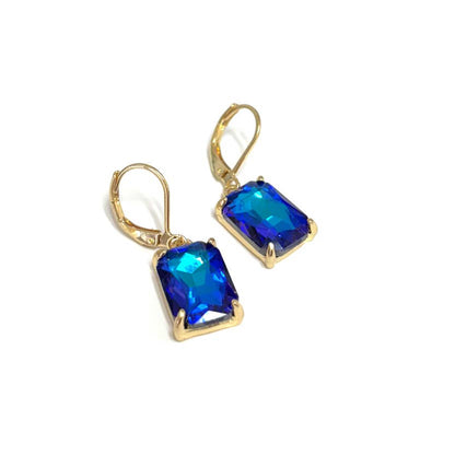 Square Glass Beads Dangle Lever Back Drop Earrings