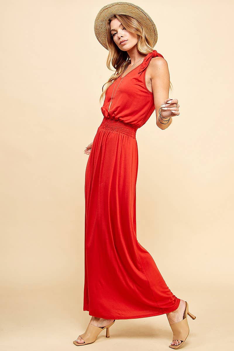 Stylish Lady in Red Dress features a smocking waistband for a flattering fit, perfect for any occasion.