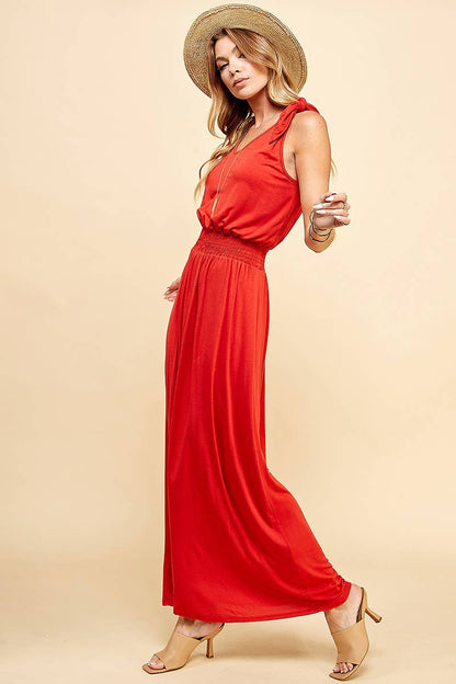 Stylish Lady in Red Dress features a smocking waistband for a flattering fit, perfect for any occasion.