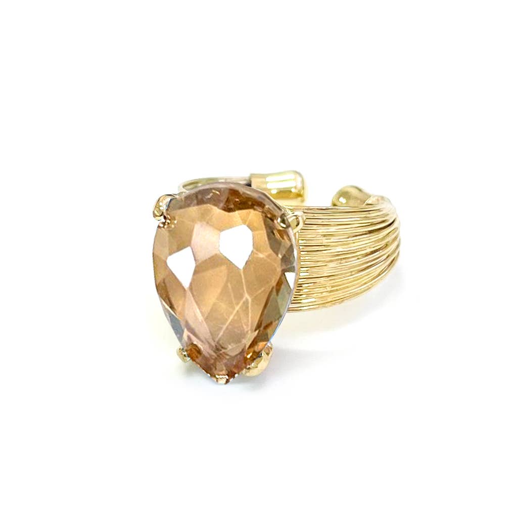 Teardrop Glass Crystal Cocktail Bead Adjustable Wire Ring