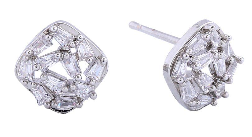 Sparkle with our 14K Dipped Carre Cluster Cut Post Earrings, featuring brass and cubic zirconia for a stunning look.