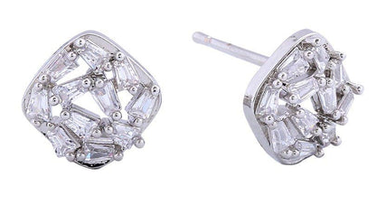 Sparkle with our 14K Dipped Carre Cluster Cut Post Earrings, featuring brass and cubic zirconia for a stunning look.