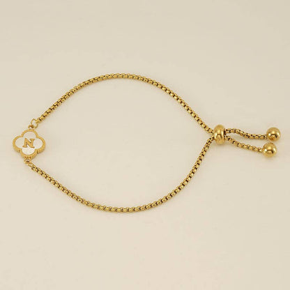 Initial Letter Four Leaf Clover Bracelet in Stainless Steel