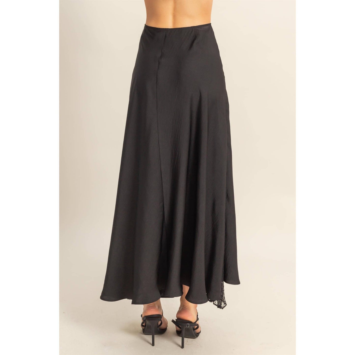 Lace Detail Satin Maxi Skirt