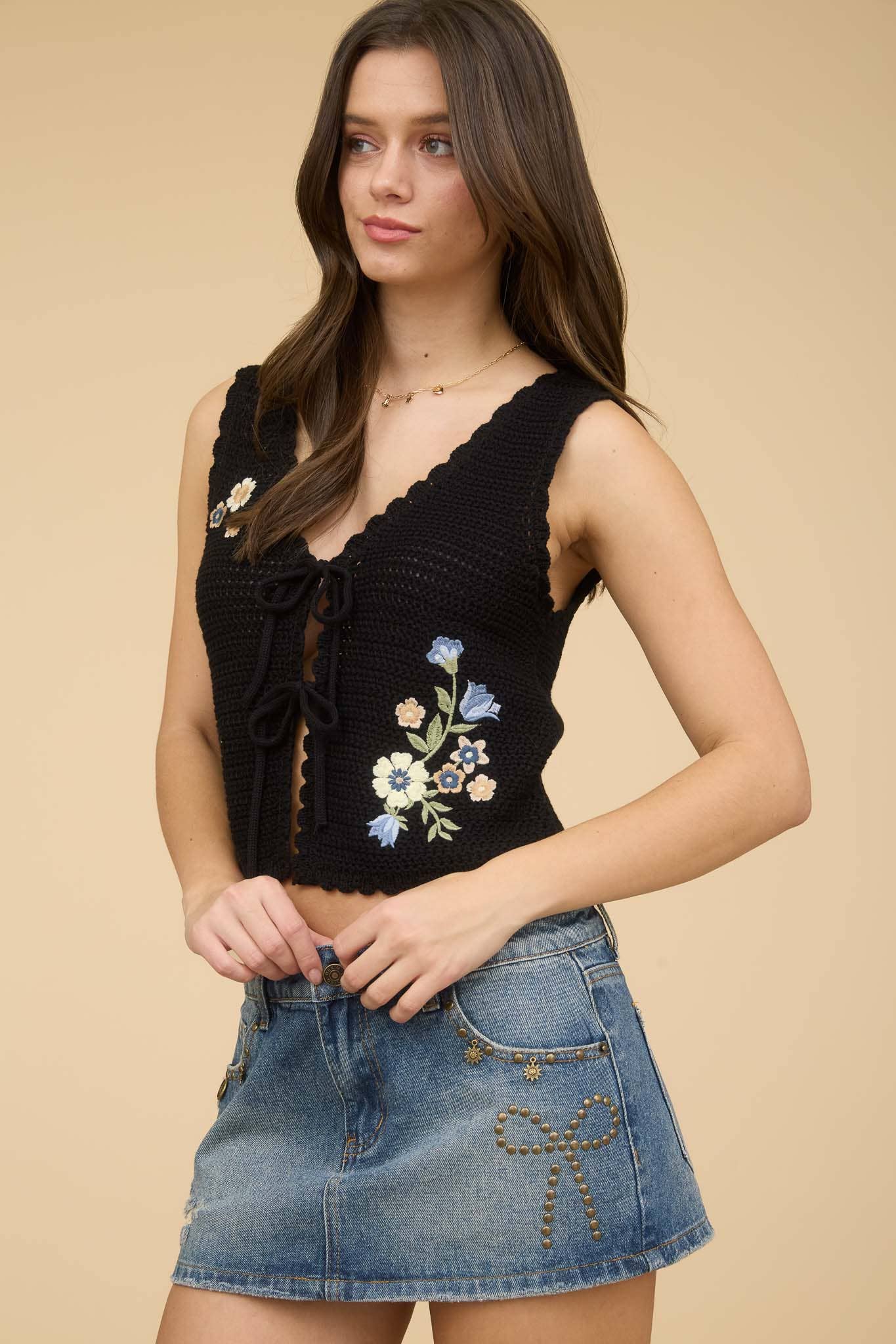 Floral Embroidered Vest