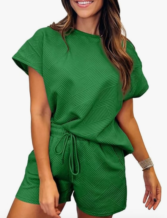 Solid Textured Shorts Set