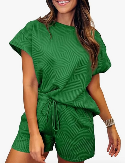 Solid Textured Shorts Set