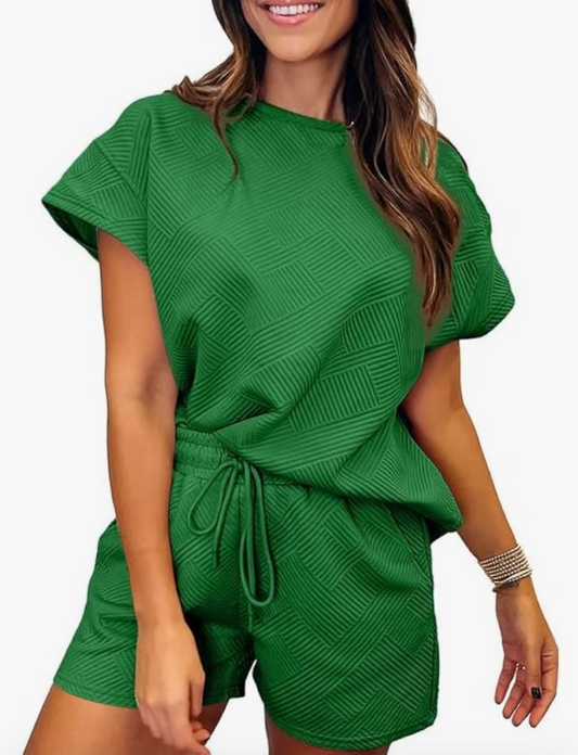 Solid Textured Shorts Set