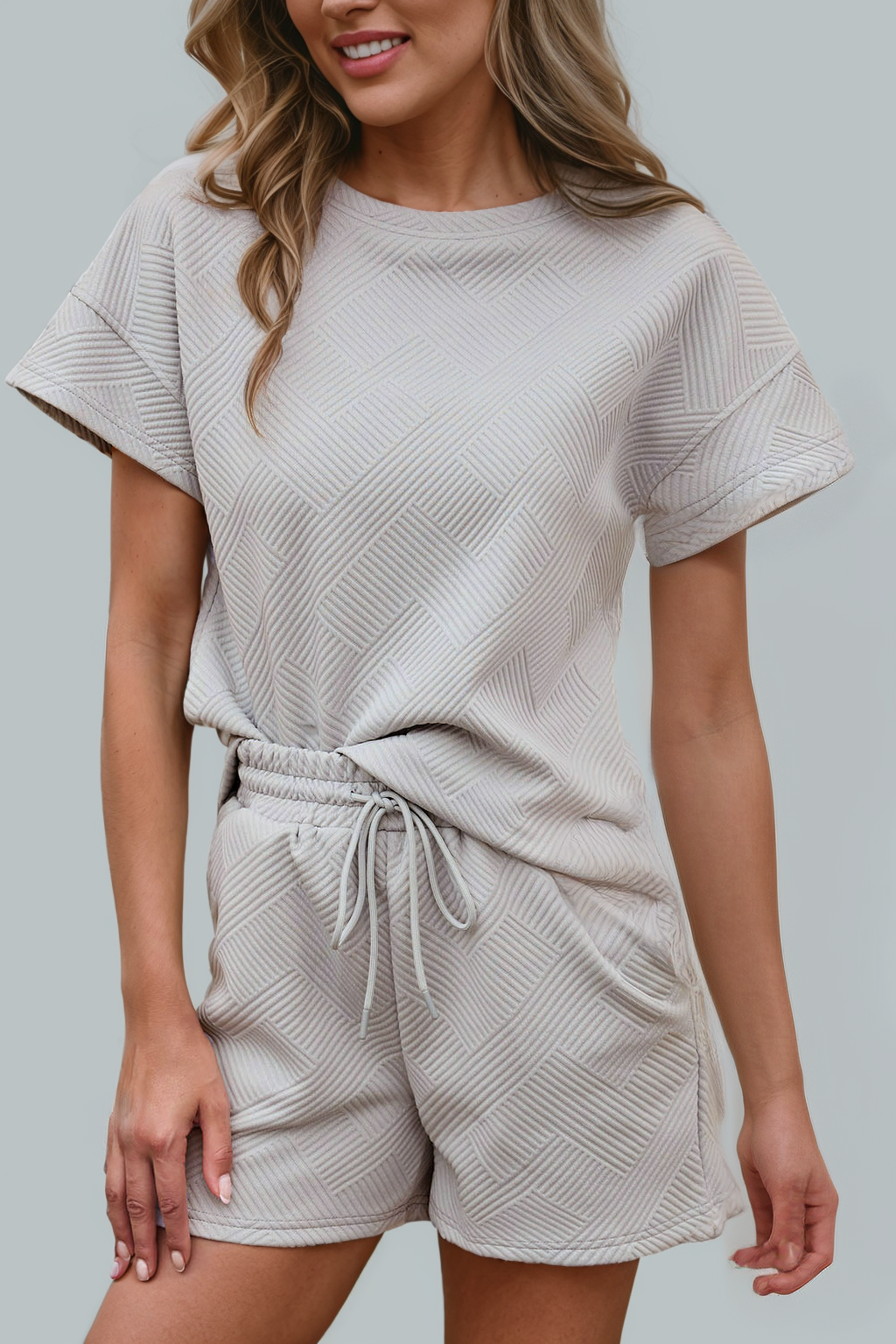 Solid Textured Shorts Set